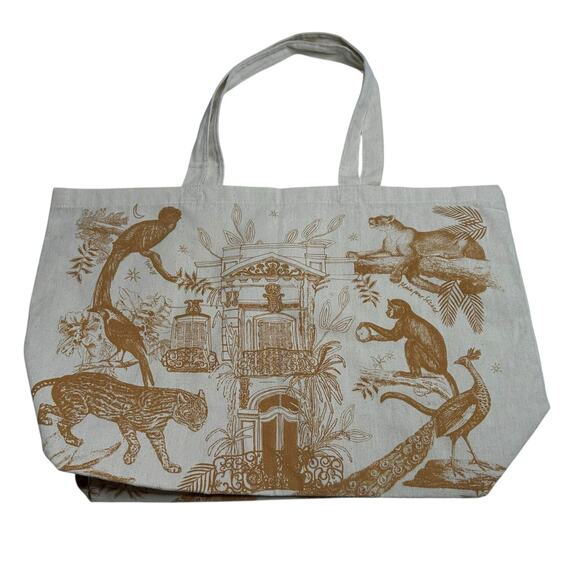 SEZANE Cream Gold Paraiso Jungle Print Tote Bag Animal Print - Picture 2 of 6